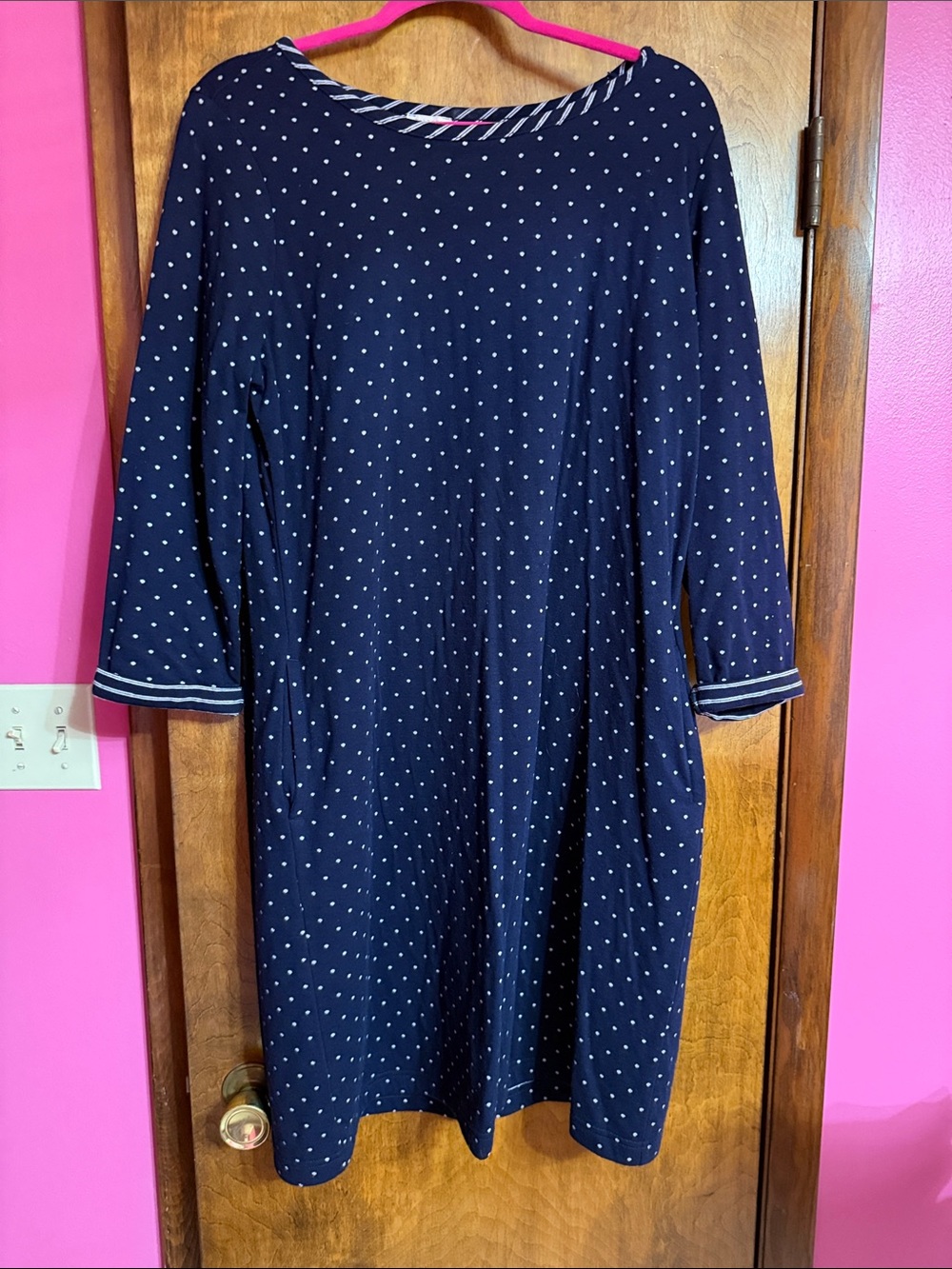 Talbots Navy and White Polka Dot Shift Dress